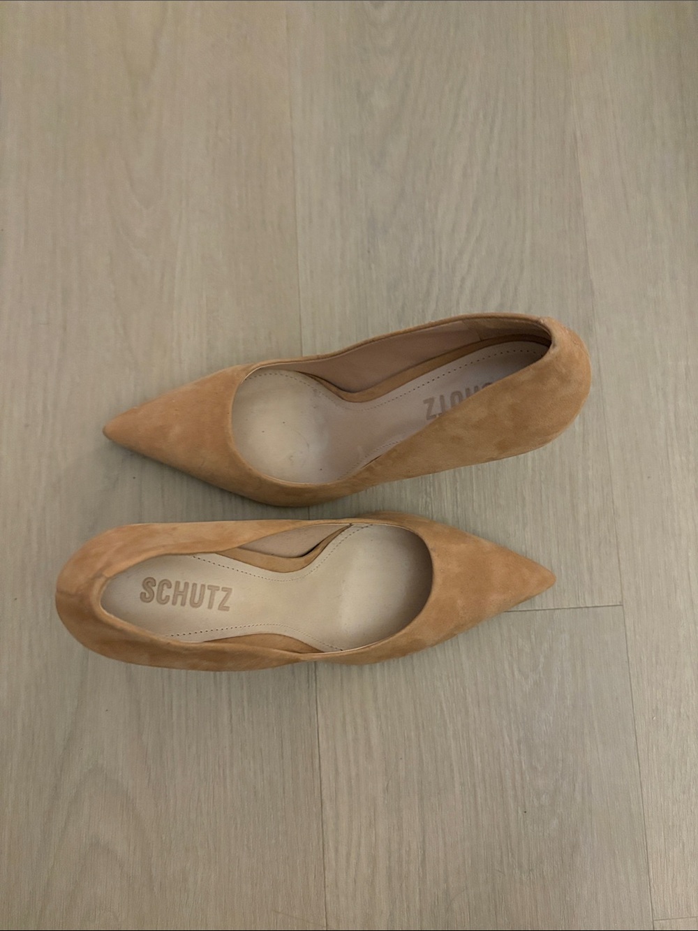 SCHUTZ Pointed Toe Suede Pumps in Camel